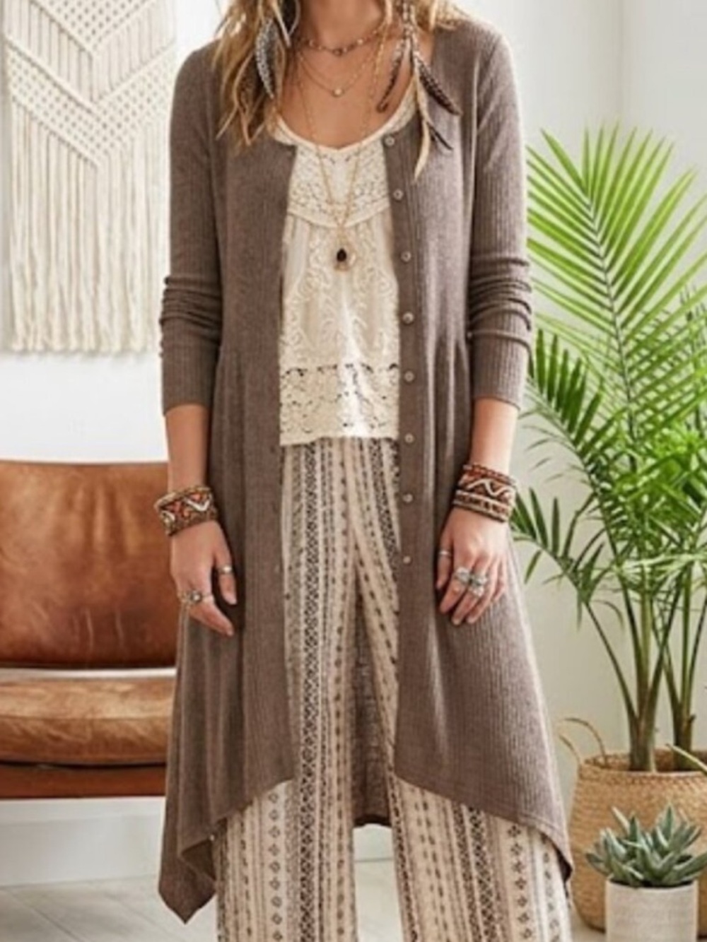 Cotton Button Down Midi Sweater Dress Duster Cardigan M Boho Fairycore